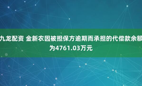 九龙配资 金新农因被担保方逾期而承担的代偿款余额为4761.03万元
